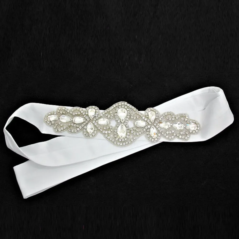 NWT Bridal Wedding Crystal Bead Ribbon Sash Belt H